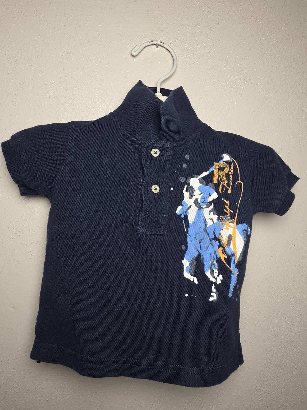Polo by Ralph Lauren Navy Short-Sleeve Polo with Blue & Orange Graphic